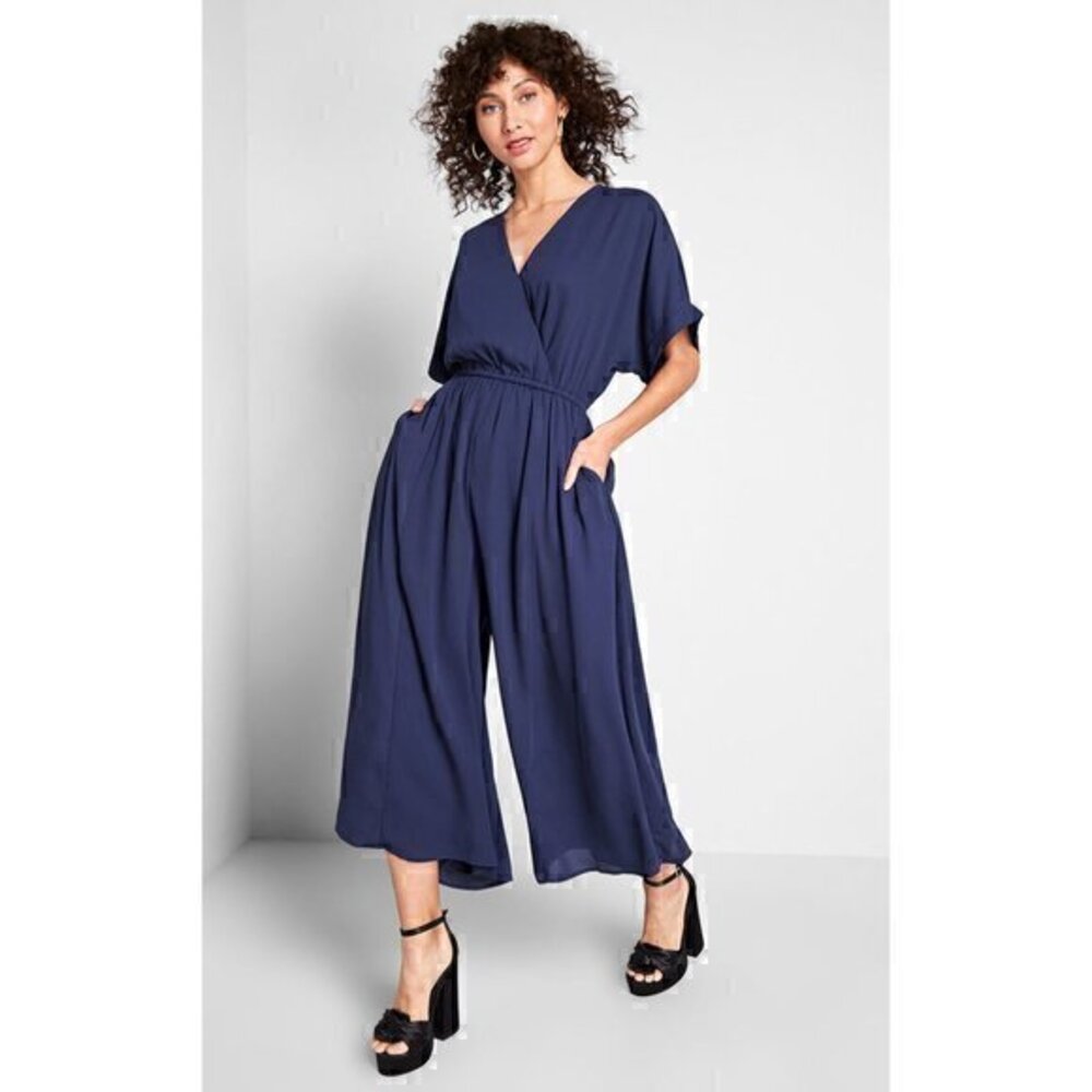 ModCloth Arrive & Thrive Wide Leg Blue Jumpsuit Sz S NWT